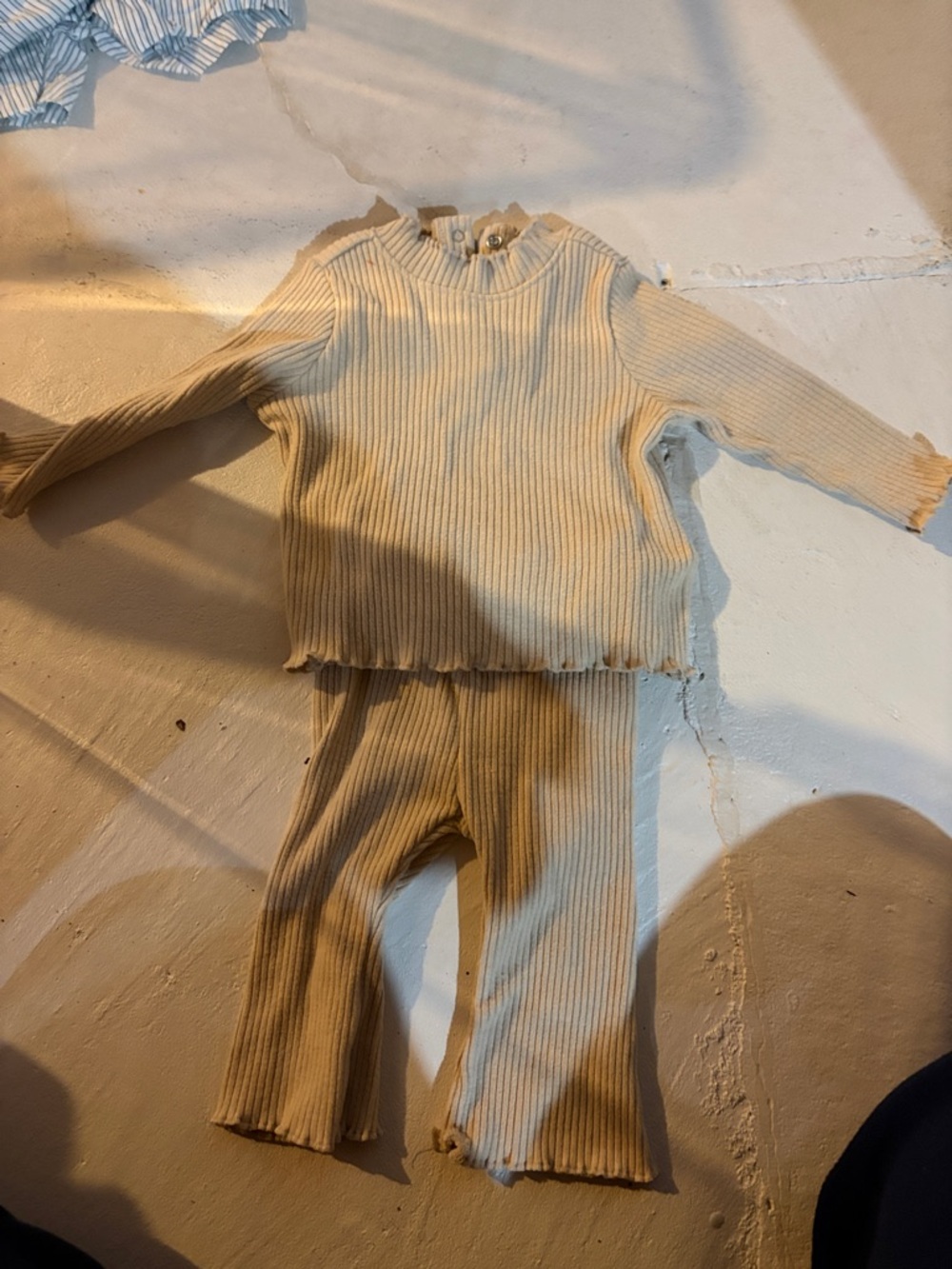 3-6 Mo Ribbed Set - Cream Long Sleeve Top & Pants